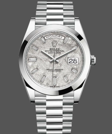Replica Rolex Day-Date 40mm Platinum Meteorite Baguette 228206 0036 Men's Watch