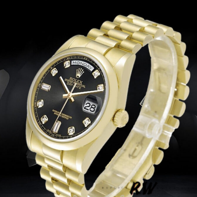 Replica Rolex Day-Date 118208 Black Diamond Dial 36mm Unisex Watch