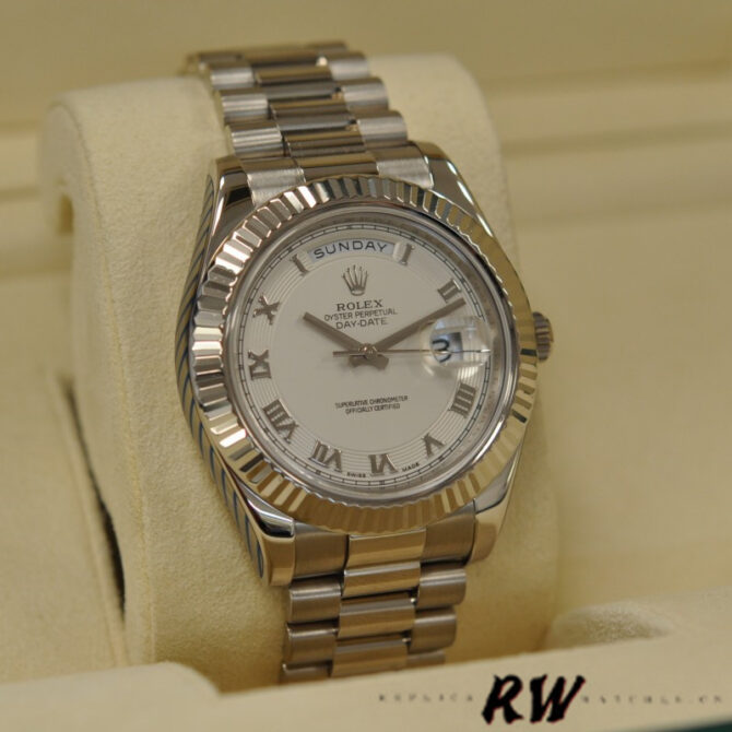 Replica Rolex Day-Date 218239 Ivory Roman Numerals Dial White Gold 41MM Mens Watch