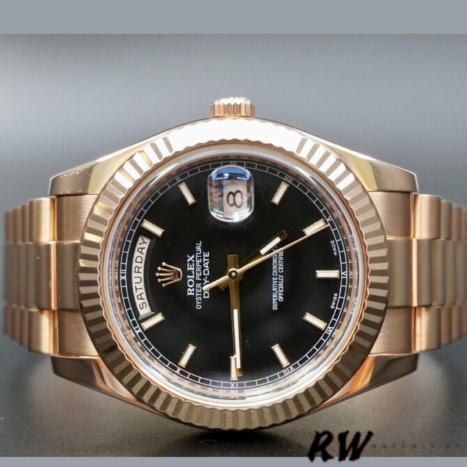 Replica Rolex Day-Date 218235 Black Index Dial Rose Gold 41MM Mens Watch