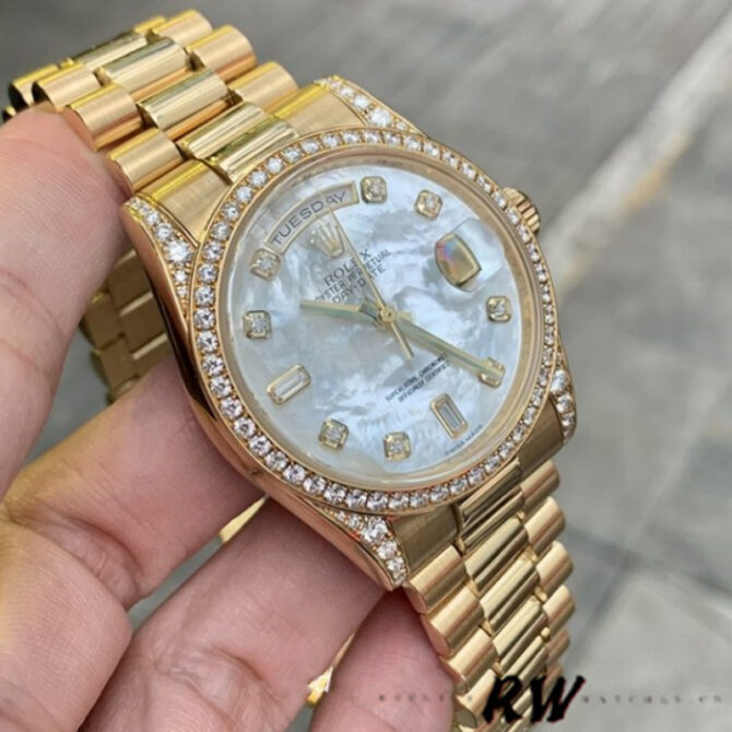 Replica Rolex Day-Date 118388 Yellow Gold Green Index Dial 36MM Unisex Watch