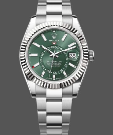 Rolex Sky-Dweller 336934 Fluted Bezel Green Dial 42MM Mens Replica Watch
