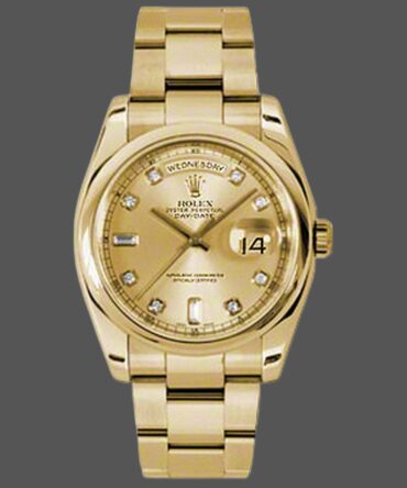 Replica Rolex Day-Date 118208 Champagne Diamond Dial 36mm Unisex Watch