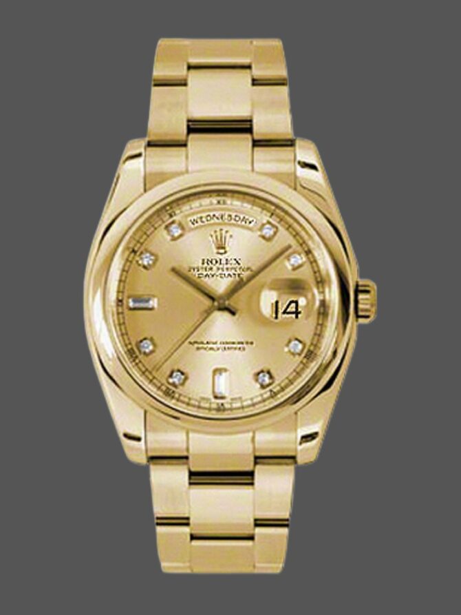 Replica Rolex Day-Date 118208 Champagne Diamond Dial 36mm Unisex Watch