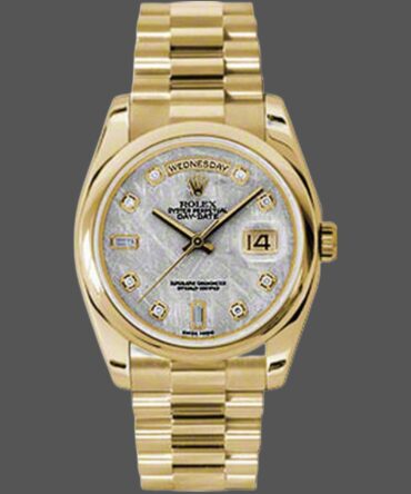 Replica Rolex Day-Date 118208 Yellow Gold Meteorite Grey Diamond Dial 36mm Unisex Watch