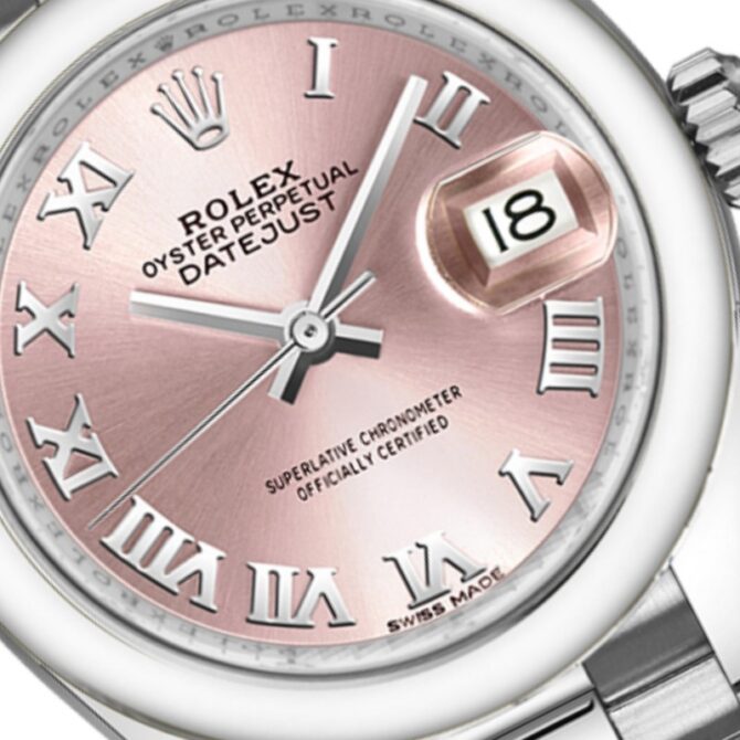 Rolex Datejust 279166 Pink Roman Numeral Dial Domed Bezel 28mm Lady Replica Watch