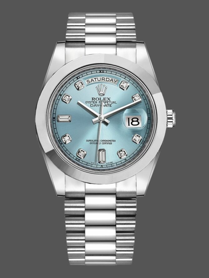 Replica Rolex Day-Date 218206 Ice Blue Diamond Dial Platinum 41MM Mens Watch
