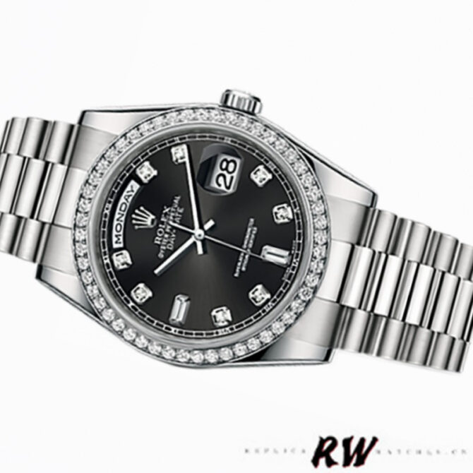Replica Rolex Day Date 118346 Black Diamonds Dial 36mm Unisex Watch