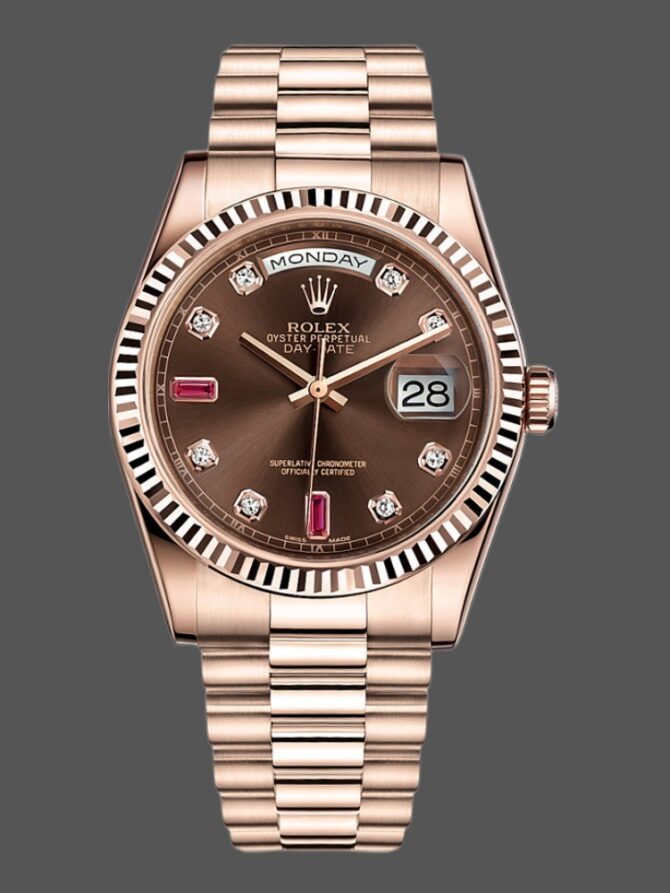 Replica Rolex Day-Date 118235 Rose Gold Chocolate Brown Dial 36mm Unisex Watch