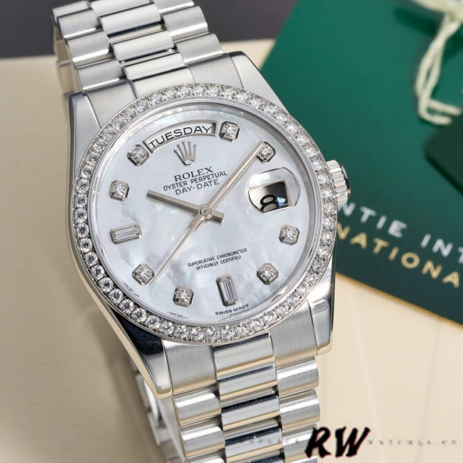 Replica Rolex Day Date 118346 Platinum Diamond Bezel Meteorite Dial 36mm Unisex Watch