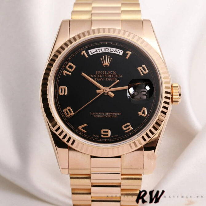Replica Rolex Day-Date 118235 Fluted Bezel Chocolate Dial 36mm Unisex Watch