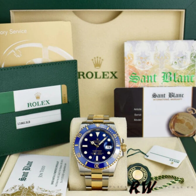 Replica Rolex Submariner Date 116613LB Two Tone Blue Dial 40mm Mens Watch
