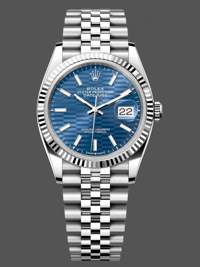 5541334 Fluted Bezel Blue Fluted Motif Dial 36MM Unisex Replica Watch