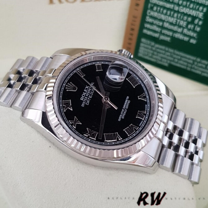 776234 Stainless Steel Fluted Bezel Black Roman Dial 36mm Mens Replica Watch