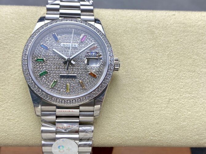 Replica Rolex Day Date 36mm White Gold 128349RBR 0006 Pave Rainbow