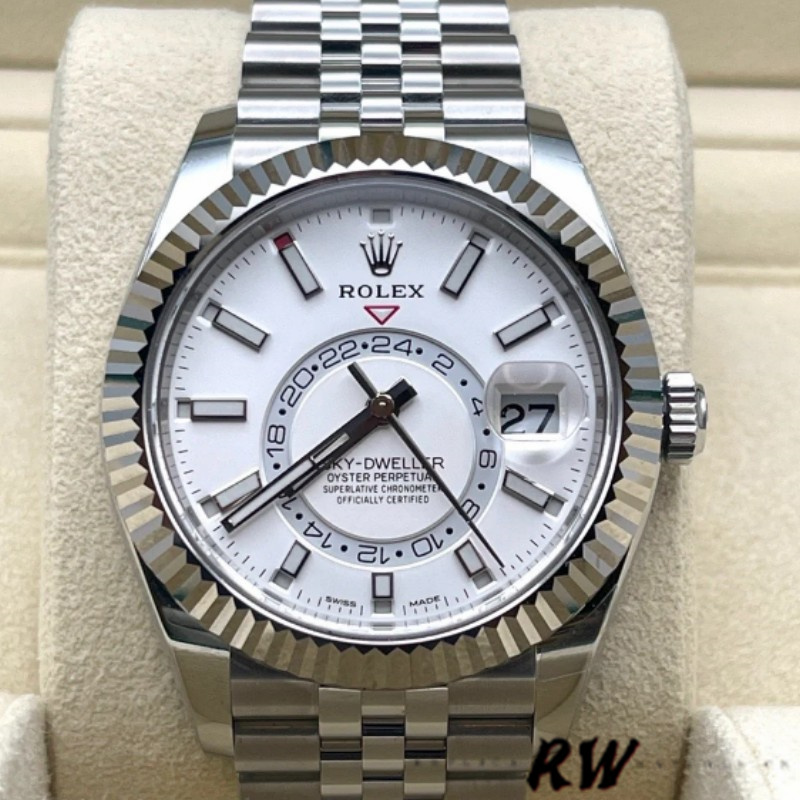 Rolex Sky-Dweller 326934 Fluted Bezel White Dial 42MM Replica Watch