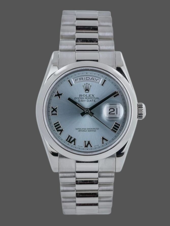 Replica Rolex Day Date 118206 Platinum Ice Blue dial 36mm Unisex Watch