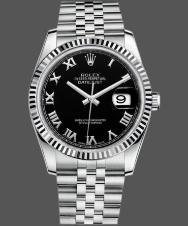 776234 Stainless Steel Fluted Bezel Black Roman Dial 36mm Mens Replica Watch