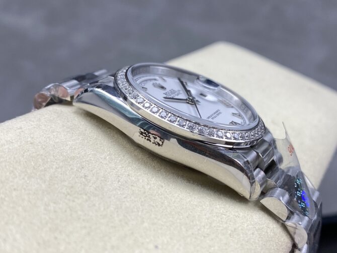 Replica Rolex Day Date 36 White Gold Diamond Bezel White Dial m128399tbr 0019