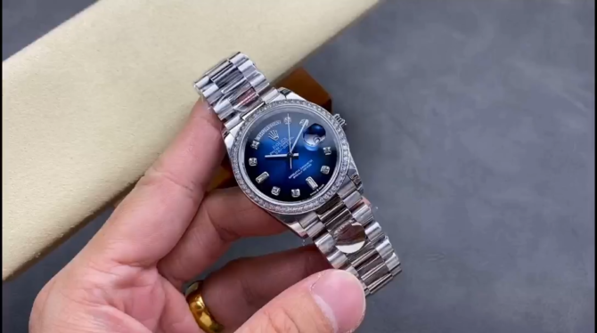 Replica Rolex Day-Date 128349RBR 0010 Blue Ombre Dial Diamond Bezel 36MM Unisex Watch