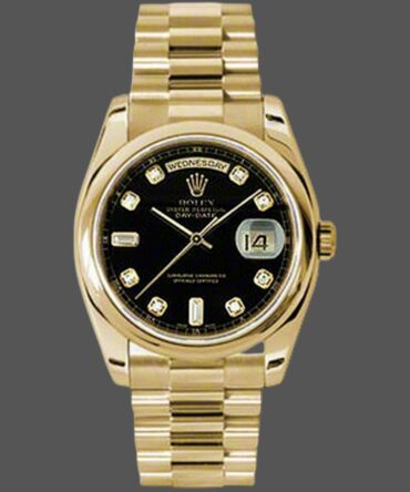 Replica Rolex Day-Date 118208 Black Diamond Dial 36mm Unisex Watch