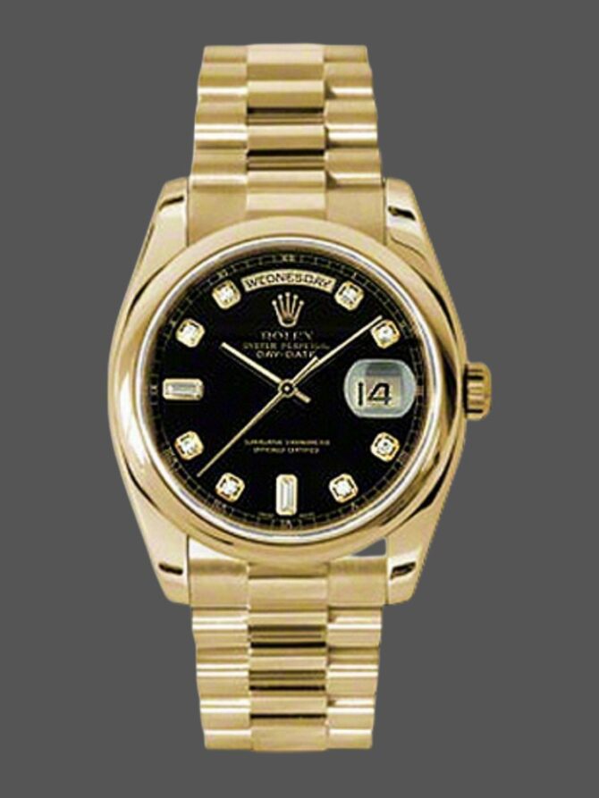 Replica Rolex Day-Date 118208 Black Diamond Dial 36mm Unisex Watch