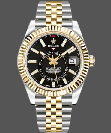 Rolex Sky-Dweller 326933 Stainless Steel Yellow Gold Black Dial 42MM Mens Replica Watch
