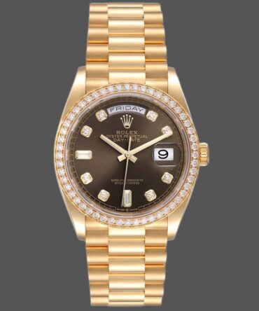 Replica Rolex Day-Date 128348RBR Dark Grey Dial Yellow Gold 36MM Unisex Watch