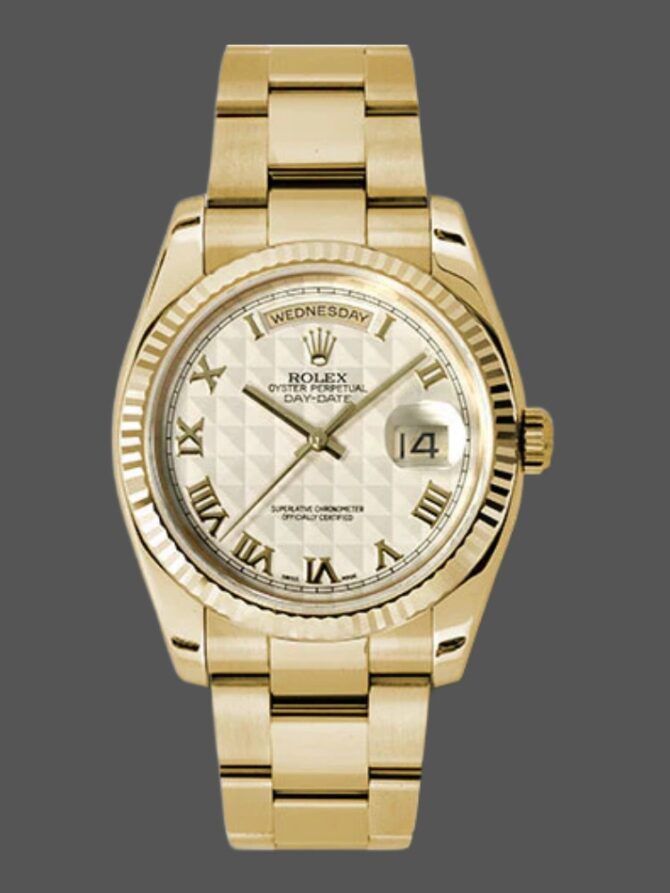 Replica Rolex Day-Date 118238 Roman Numeral Pyramid Ivory Dial 36mm Unisex Watch