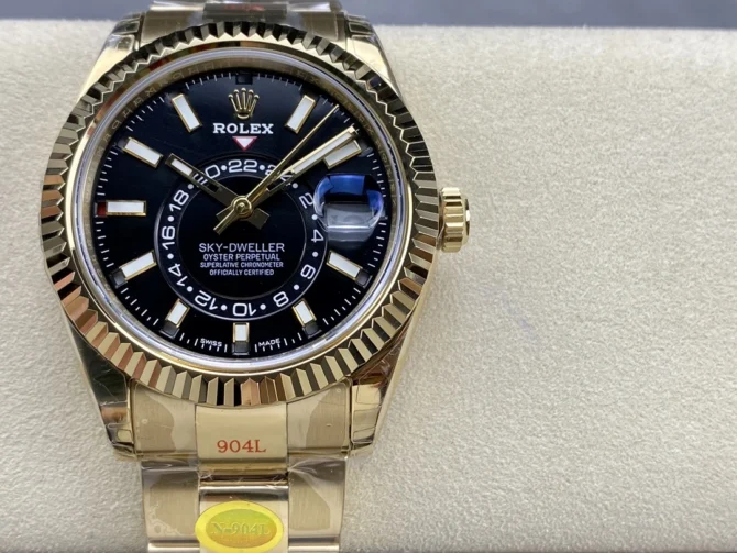 Rolex Sky Dweller Yellow Gold Black Dial Oyster M336938 0002 Men's Replica Watch