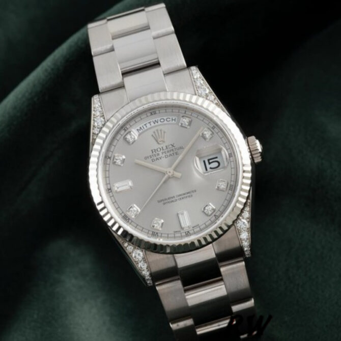 Replica Rolex Day Date 118339 Silver Dial Fluted Bezel 36mm Unisex Watch