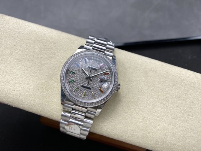 Replica Rolex Day Date 36mm White Gold 128349RBR 0006 Pave Rainbow