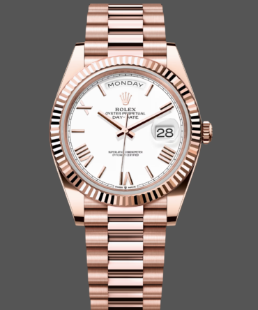 Replica Rolex Day-Date 228235 White Roman Numeral Dial Fluted Bezel 40mm Mens Watch