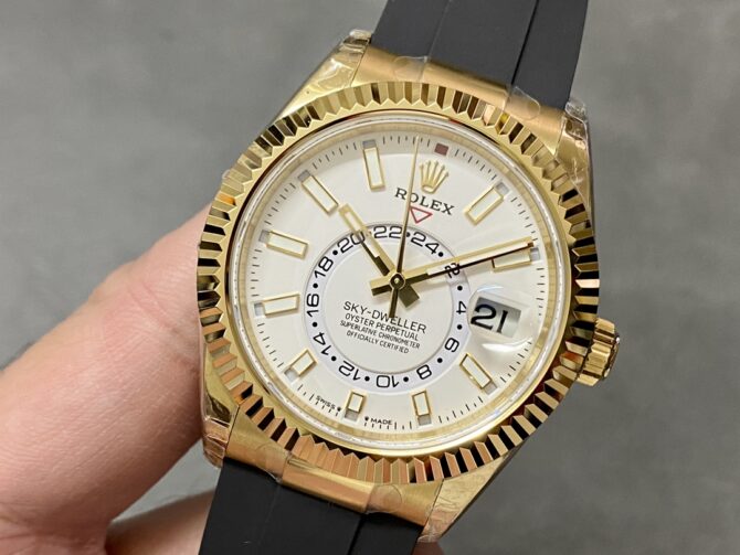 Rolex Sky Dweller m336238 0003 Yellow Gold White Dial 42mm Mens Replica Watch