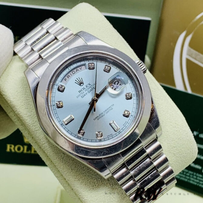 Replica Rolex Day-Date 218206 Ice Blue Diamond Dial Platinum 41MM Mens Watch