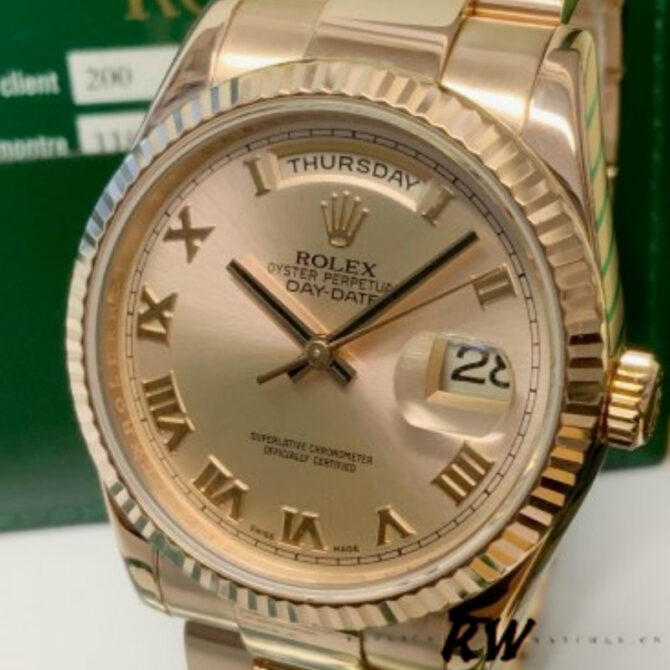 Replica Rolex Day-Date 118235 Rose Champagne Roman Dial 36mm Unisex Watch