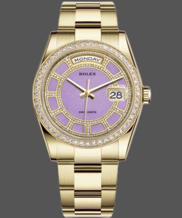 Replica Rolex Day Date 118348 Lavender Jade Carousel Dial Yellow Gold 36mm Unisex Watch