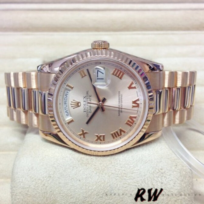 Replica Rolex Day-Date 118235 Fluted Bezel Chocolate Dial 36mm Unisex Watch