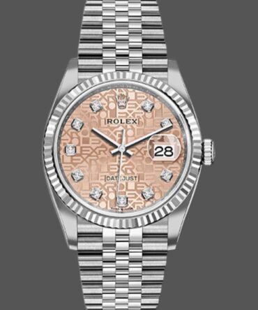 67683234 Fluted Bezel Pink Jubilee Diamond Dial 36MM Unisex Replica Watch