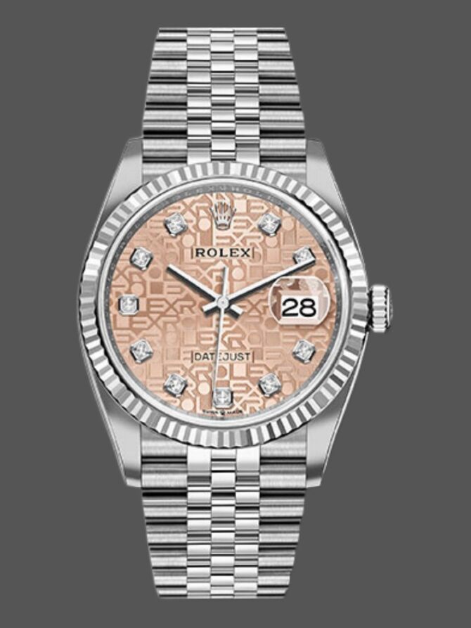 67683234 Fluted Bezel Pink Jubilee Diamond Dial 36MM Unisex Replica Watch