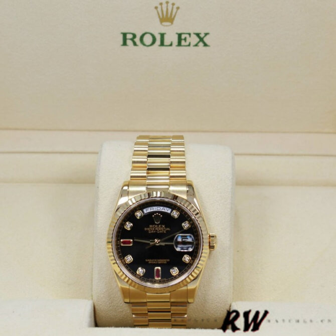 Replica Rolex Day-Date 118235 Fluted Bezel Chocolate Dial 36mm Unisex Watch