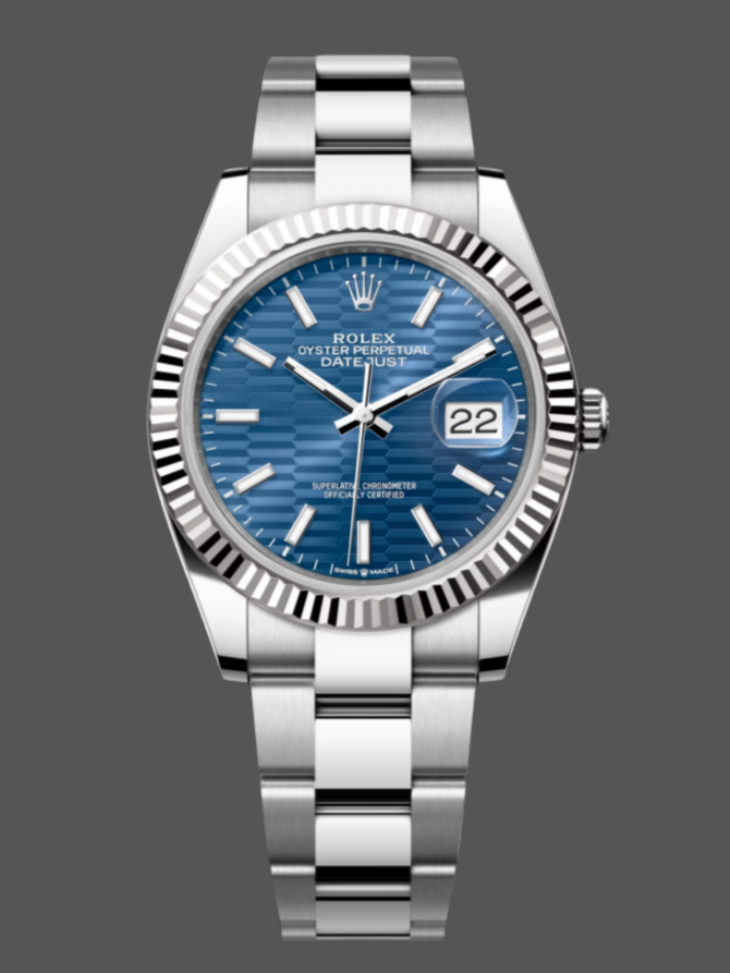 221744134 Fluted Bezel Blue Fluted-motif Dial 41MM Mens Replica Watch