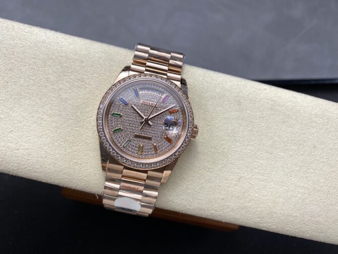 Replica Rolex Day Date 36mm 128345RBR 0042 Diamond Paved Dial President Watch