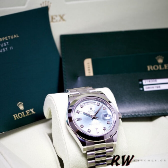 Replica Rolex Day-Date 218206 Ice Blue Diamond Dial Platinum 41MM Mens Watch