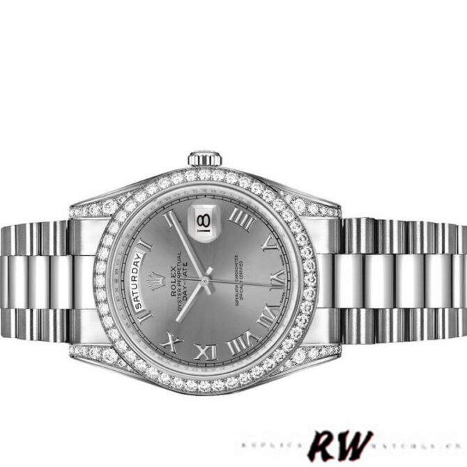 Replica Rolex Day-Date 118389 Rhodium Grey Roman Numeral Dial 36MM Unisex Watch