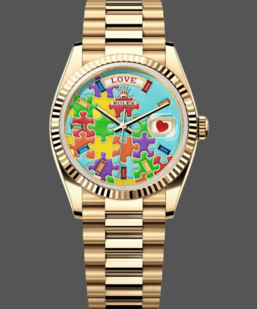 Replica Rolex Day Date 128238-0106 36mm Yellow Gold Fluted Bezel Emoji Puzzle Dial