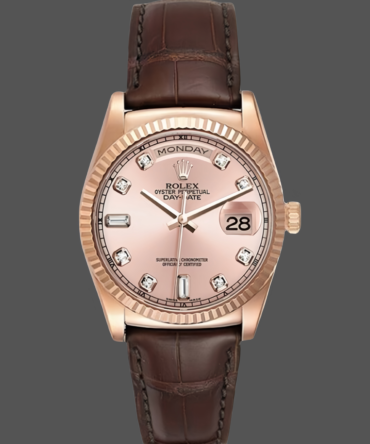 Replica Rolex Day Date 36 Yellow Gold Case 118135 0101 Brown Leather Watch