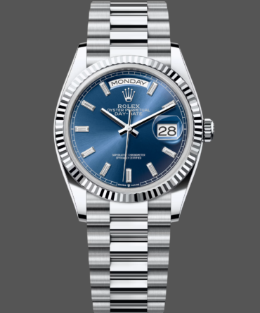 Replica Rolex Day Date 36 36mm Bright Blue Diamond-Set Dial Fluted Bezel Presi m128236 0023