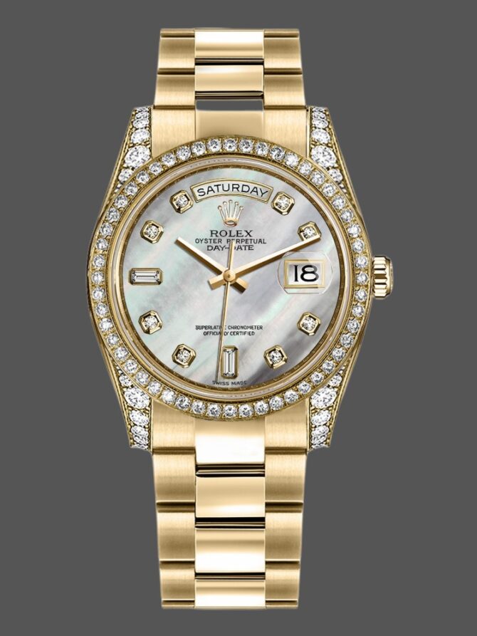 Replica Rolex Day-Date 118388 Yellow Gold Green Index Dial 36MM Unisex Watch