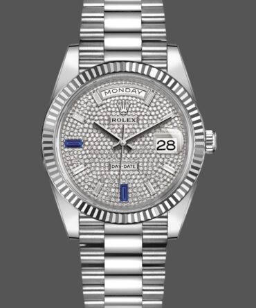 Replica Rolex Day-Date 228239 Diamond Paved Dial Fluted Bezel 40mm Mens Watch